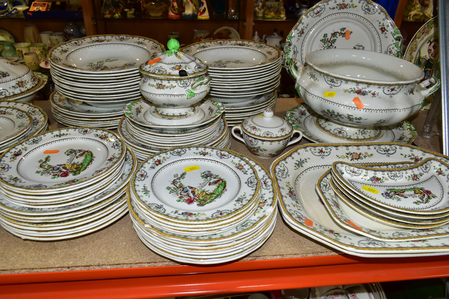 A ONE HUNDRED AND FORTY FOUR PIECE COPELANDS SPODE CHELSEA PATTERN DINNER SERVICE, backstamps