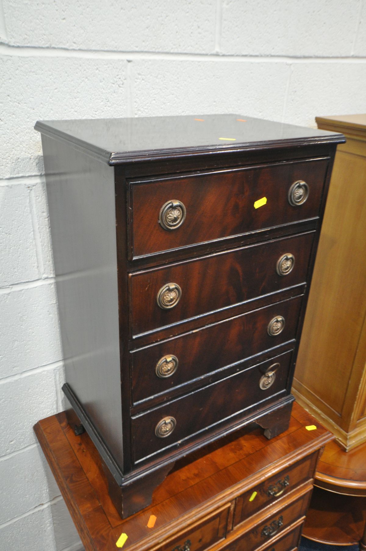 A YEW WOOD CHEST OF FIVE DRAWERS, width 63cm x depth 43cm x height 70cm, a similar oval coffee - Image 3 of 8
