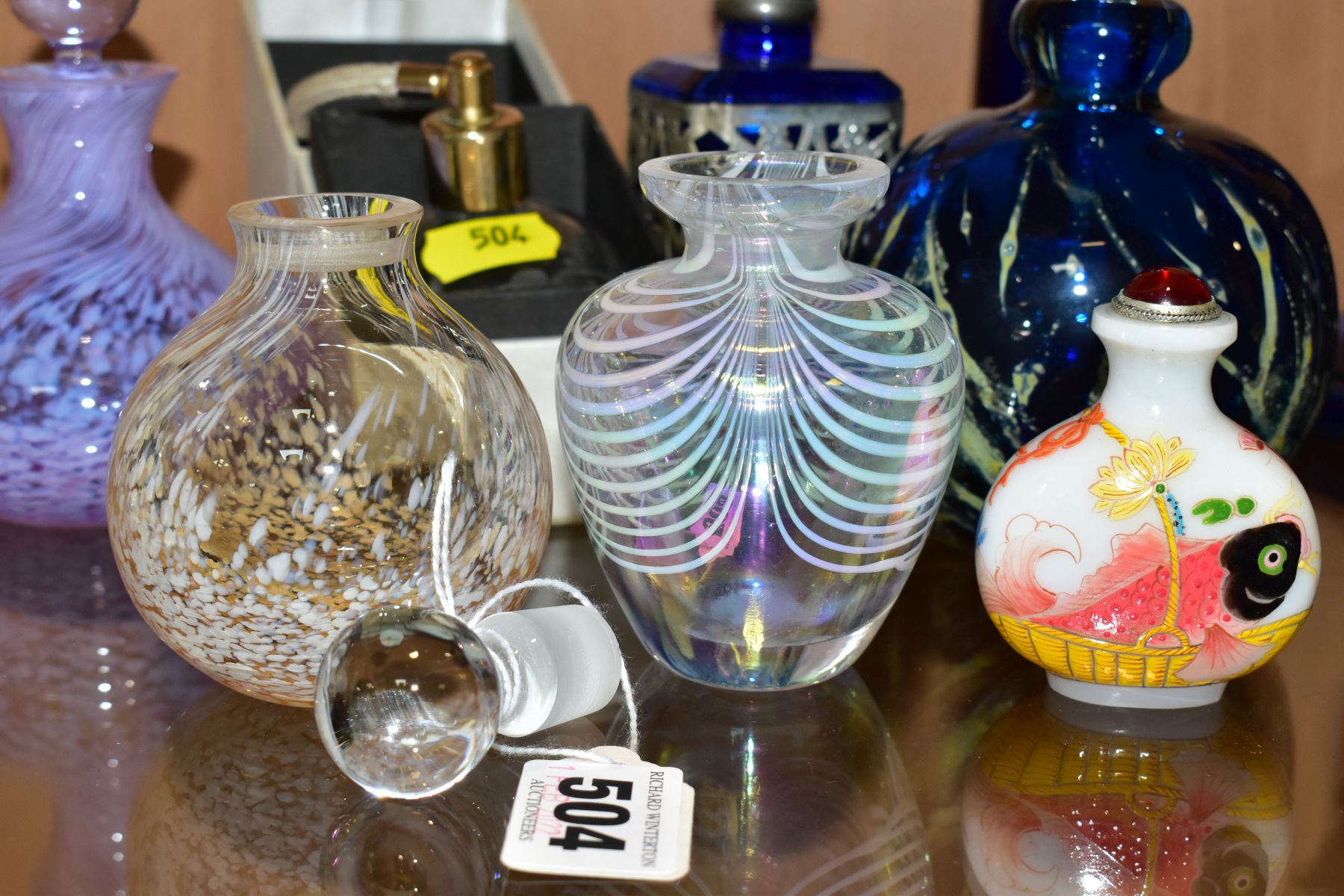 A COLLECTION OF MODERN GLASSWARE, ETC, primarily decorative scent bottles, including a Mdina - Image 8 of 14