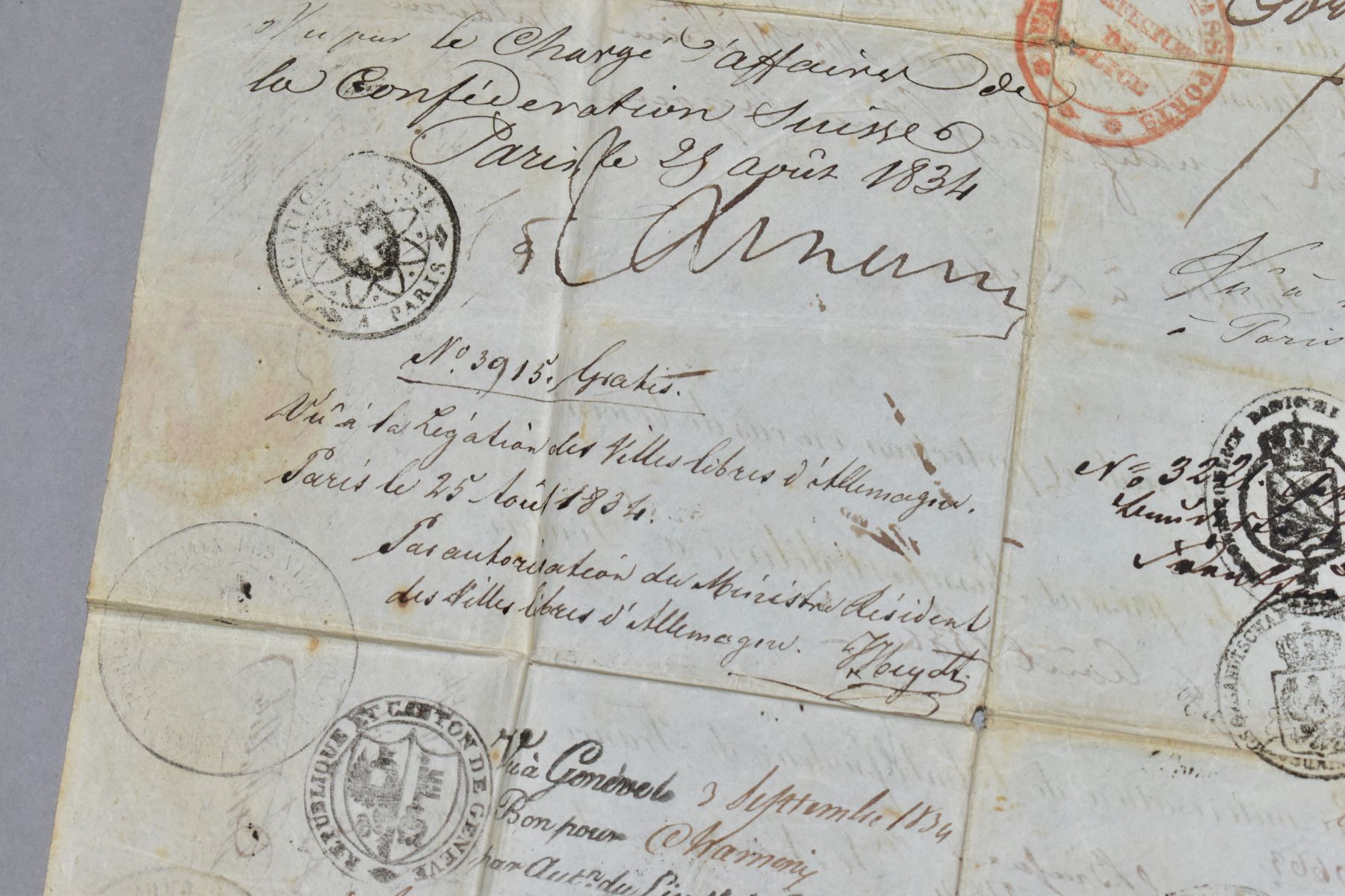 EPHEMERA, A diplomatic document from circa 1834 with the legend 'Au Nom Du Roi' (In the Name of - Image 11 of 12