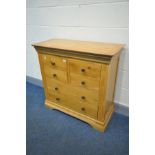 A SOLID LIGHT OAK CHEST OF SIX DRAWERS, width 96cm x depth 42cm x height 92cm (condition:-scratch to