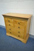 A SOLID LIGHT OAK CHEST OF SIX DRAWERS, width 96cm x depth 42cm x height 92cm (condition:-scratch to