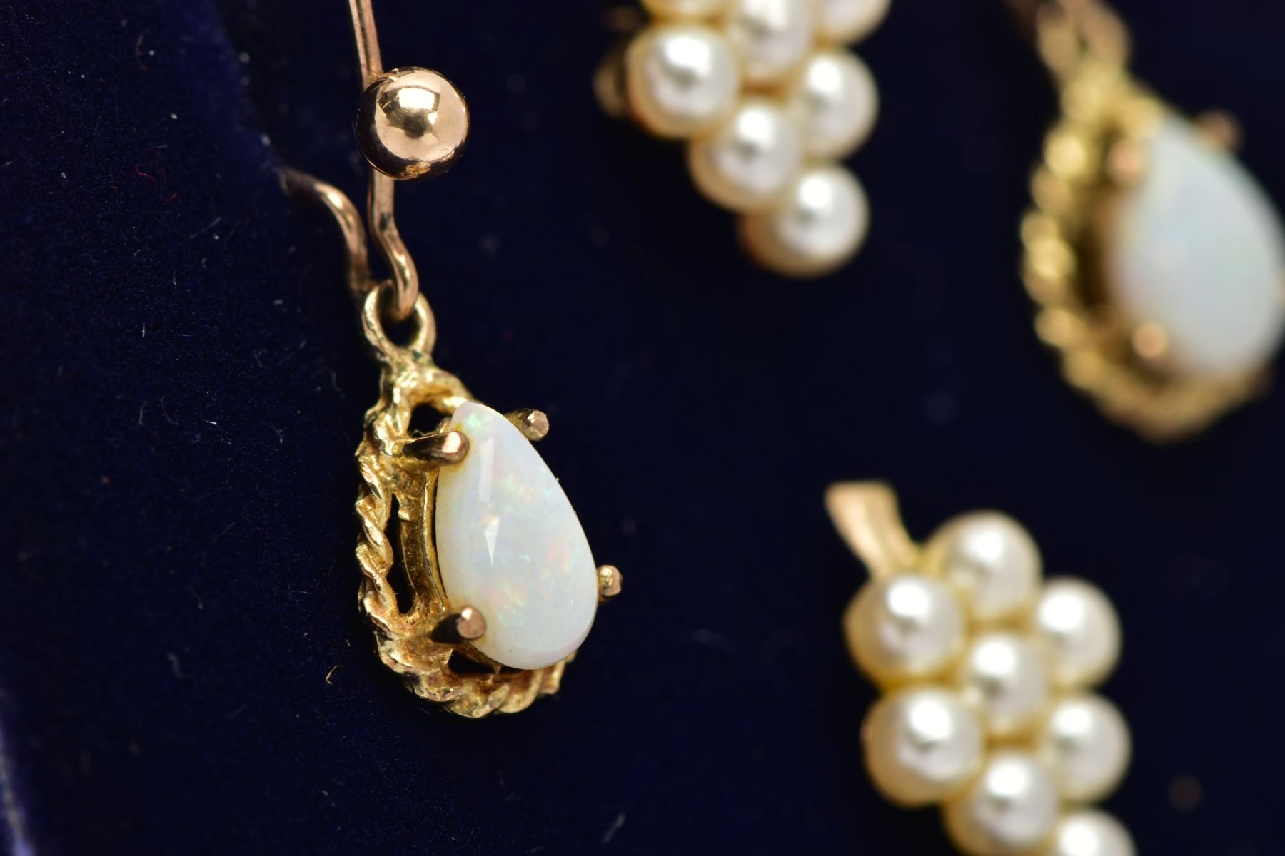 A PAIR OF 9CT GOLD OPAL DROP EARRINGS AND ONE OTHER PAIR, each drop earring set with a tear drop - Image 2 of 5