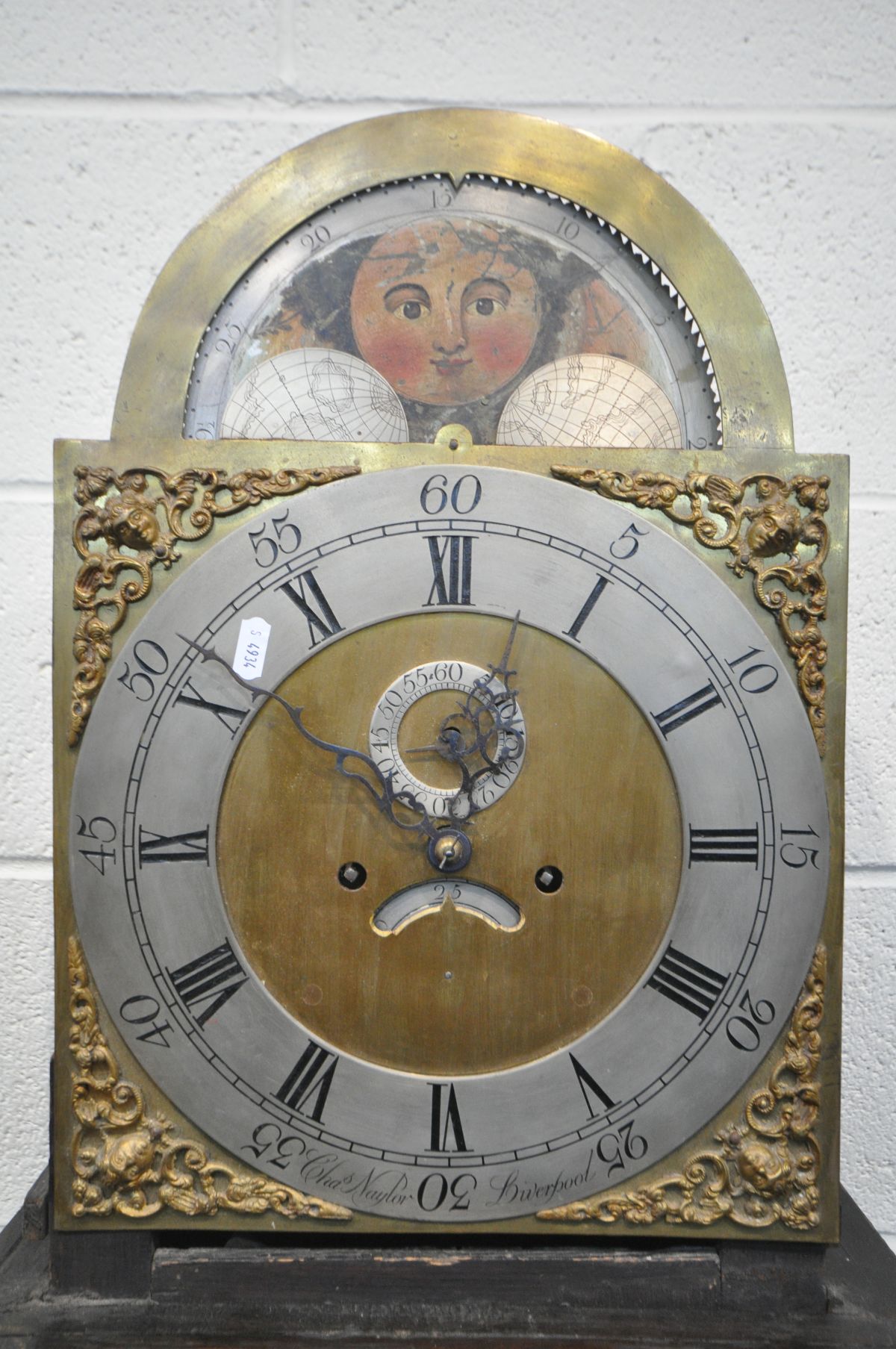 A GEORGIAN CARVED OAK LONGCASE CLOCK, the hood enclosing a brass 10 1/2' dial, moonphase to arch, - Image 3 of 7