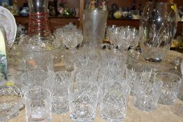 A QUANTITY OF CUT GLASS AND CRYSTAL ITEMS, approximately forty pieces to include a Royal Doulton