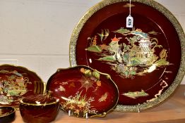 EIGHT PIECES OF CARLTON WARE ROUGE ROYALE, comprising a New Mikado pattern ginger jar and cover,