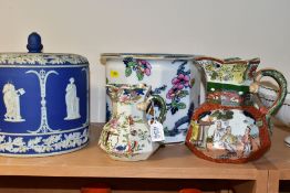 SIX PIECES OF 19TH AND 20TH CENTURY BRITISH CERAMICS, comprising two Masons Ironstone jugs,