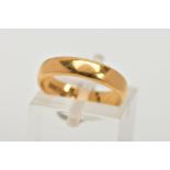 A 22CT GOLD BAND RING, a soft courted band ring approximate width 4mm x depth 1mm, ring size I 1/2
