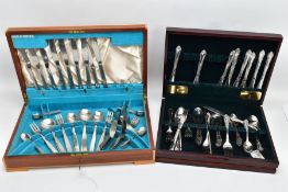 TWO CUTLERY CANTEENS, to include a Royal Rose canteen, incomplete set with additional cutlery added,