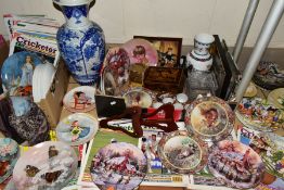 TWO BOXES AND LOOSE COLLECTORS PLATES,OTHER CERAMICS, GLASS, CRICKETING MAGAZINES, ETC, including