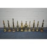 TEN VARIOUS BRASS/BRASSED TABLE LAMPS, of various ages, styles and country of origin (condition:-all