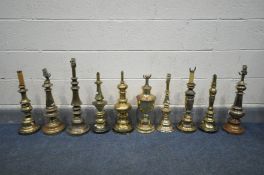 TEN VARIOUS BRASS/BRASSED TABLE LAMPS, of various ages, styles and country of origin (condition:-all