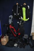 A SELECTION OF SPORTING CLOTHING AND EQUIPMENT including a Wilson Golf Bag containing 12 clubs by