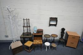 A SELECTION OF OCCASIONAL FURNITURE, to include two wine tables, spinning chair, three milking