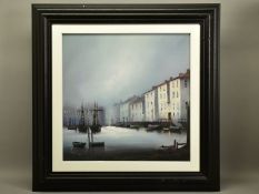 BARRY HILTON (BRITISH 1941) 'FIRST LIGHT', a signed limited edition print of a nostalgic harbour