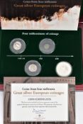 GREAT SILVER EUROPEAN COINS, to include a boxed set of coins from four millennia, 1st millennia