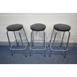 THREE MID CENTURY TUBULAR CHROME HIGH STOOLS, height 69cm