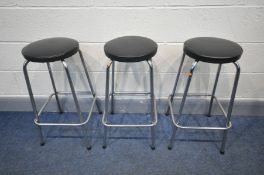 THREE MID CENTURY TUBULAR CHROME HIGH STOOLS, height 69cm