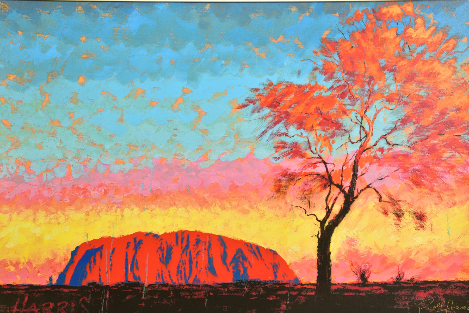 ROLF HARRIS (AUSTRALIAN 1930) 'ULURU SUNSET, SURPRISE SHOWER' a limited edition print on canvas of - Image 2 of 18