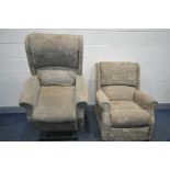 A HSL BEIGE FLORAL UPHOLSTERED RISE AND RECLINE ARM CHAIR (PAT pass and working) and a matching