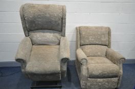 A HSL BEIGE FLORAL UPHOLSTERED RISE AND RECLINE ARM CHAIR (PAT pass and working) and a matching