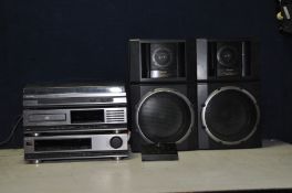 A SONY HI-FI with a pair of Sharp two way speakers model No CP-302BK and a SP-19 4-WAY audio