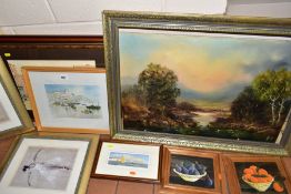 MODERN DECORATIVE PRINTS AND WALL HANGINGS ETC, to include a signed Peter Basham yachting print,