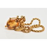 AN EARLY 19TH CENTURY CHAIN AND CITRINE PENDANT, a belcher chain fitted with a push pin barrel