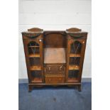 AN EARLY 20TH CENTURY OAK SIDE BY SIDE BUREAU BOOKCASE, width 124cm x depth 38cm x height 146cm (