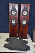 A PAIR OF MONITOR AUDIO SILVER 5i HI FI SPEAKERS in rosewood effect case (some sun bleaching to