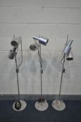 PETER NELSON FOR ARCHITECTURAL LIGHTING LTD, a set of three 1960's brushed aluminium floor lamps,