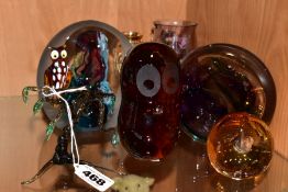 FOUR MODERN GLASS PAPERWEIGHTS AND FOUR OTHER PIECES OF GLASSWARE, paperweights comprising a