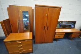 A WILLIAM LAWRENCE TEAK BEDROOM SUITE, comprising a double door wardrobe, width 95cm x depth 59cm