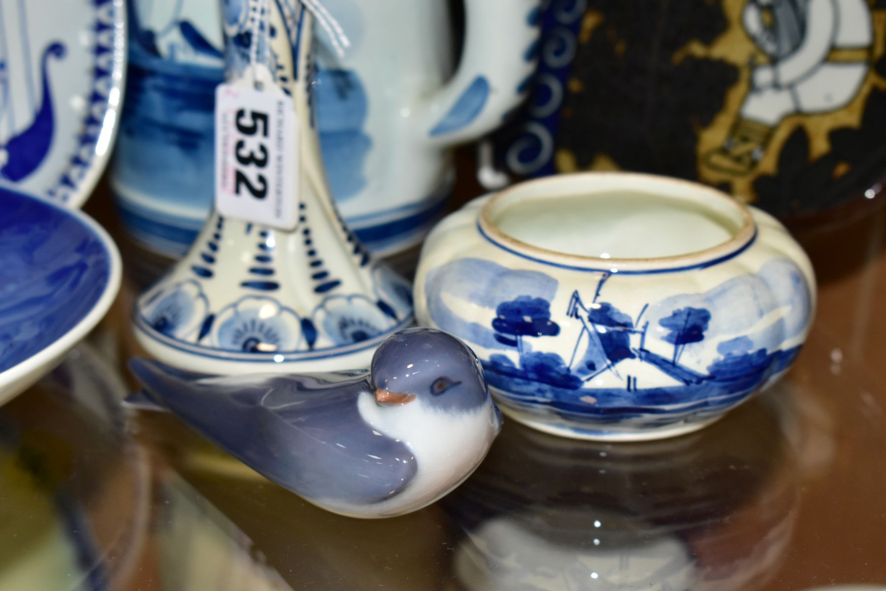 A SMALL GROUP OF SCANDANAVIAN AND DUTCH CERAMICS, including a Royal Copenhagen Swallow, model no. - Image 2 of 11