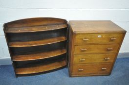 AN 1940'S OAK CHEST OF FOUR DRAWERS, width 74cm x depth 45cm x height 89cm, and an mahogany open