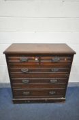 AN EDWARDIAN MAHOGANY CHEST OF TWO OVER THREE LONG GRADUATRED DRAWERS, width 105cm x depth 45cm x