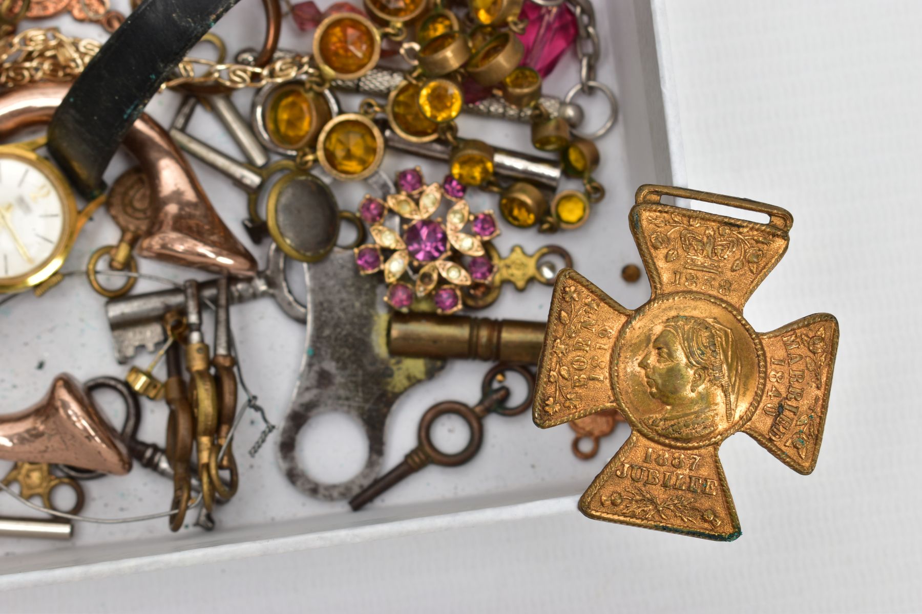 A SELECTION OF COSTUME JEWELLERY, to include a high relief vulcanite cameo bangle, two early to - Image 2 of 6