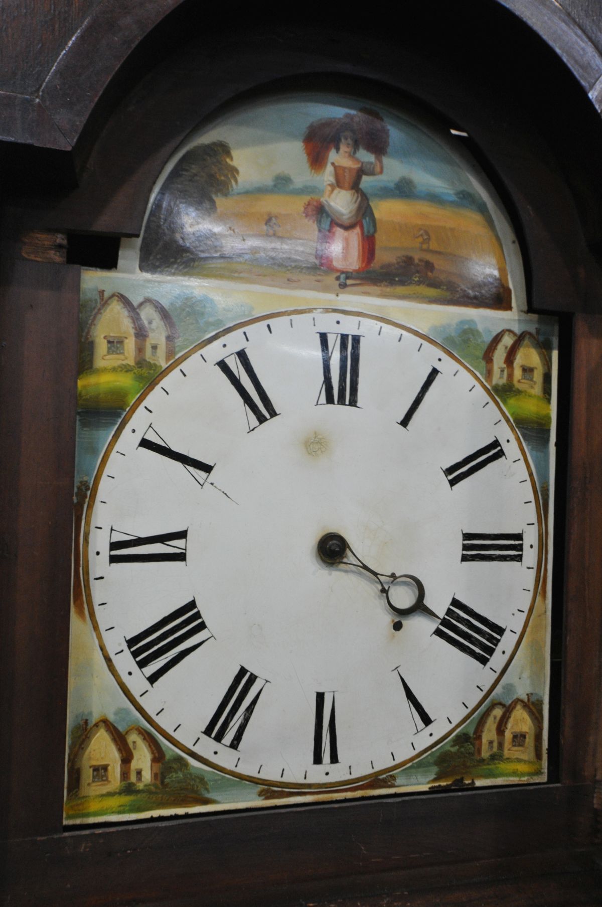 A GEORGIAN OAK, MAHOGANY AND CROSSBANDED EIGHT DAY LONGCASE CLOCK, the hood with a swan neck - Image 3 of 6