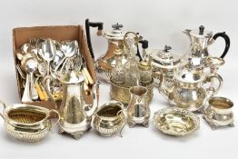 AN ASSORTMENT OF CUTLERY AND OTHER ITEMS, to include an EPNS four piece tea service set comprising