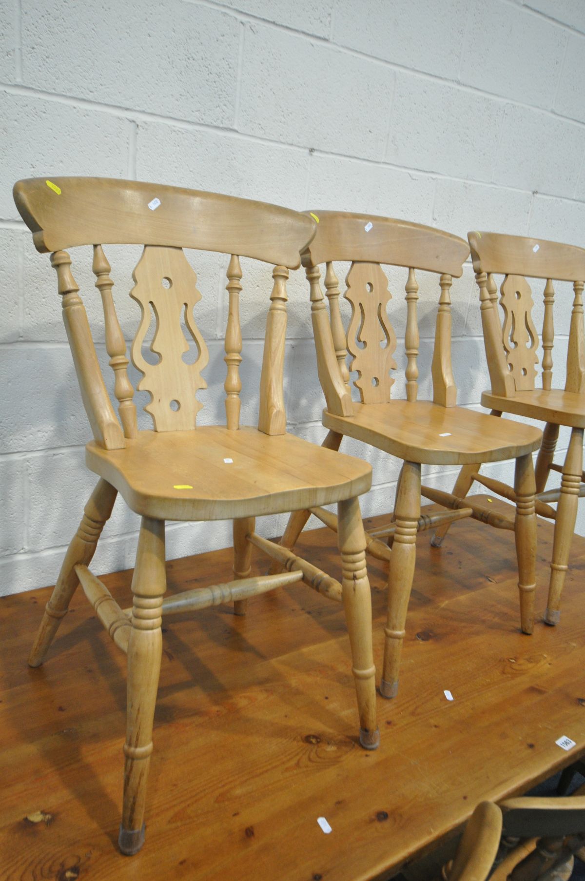 A PINE 6FT TABLE, on turned legs, length 183cm x depth 92cm x height 77cm, and six beech chairs (7) - Image 2 of 3