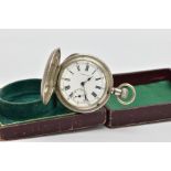 A 'LONGINES' FULL HUNTER POCKET WATCH, round white dial signed 'Longines', Roman numerals, outer