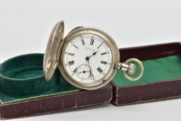 A 'LONGINES' FULL HUNTER POCKET WATCH, round white dial signed 'Longines', Roman numerals, outer