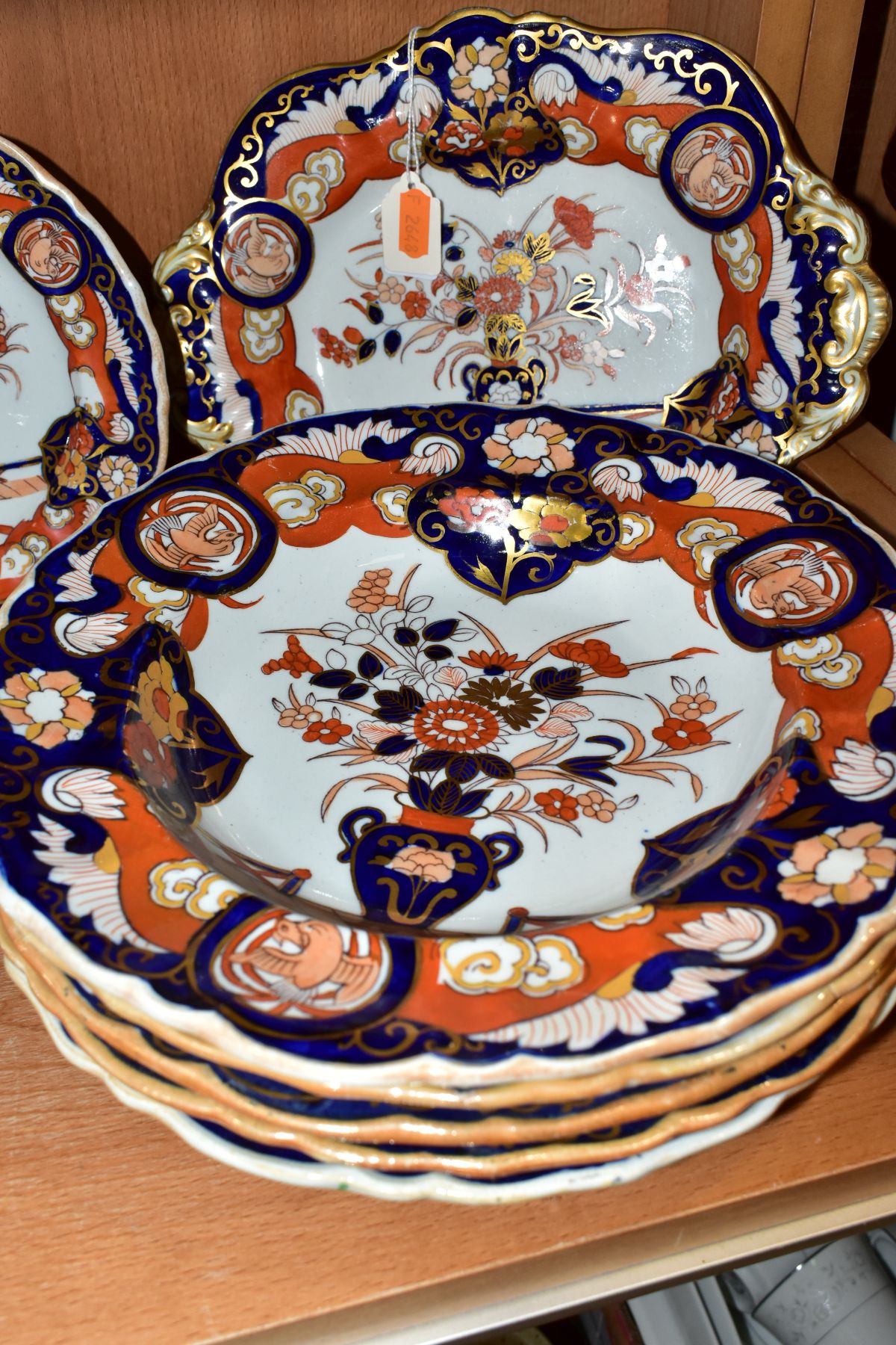 A MATCHED 19TH CENTURY IRONSTONE IMARI PART DINNER SERVICE, comprising Masons Ironstone twin handled - Image 4 of 12