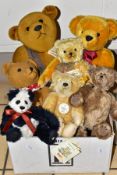 A BOX CONTAINING SEVEN ASSORTED COLLECTORS BEARS, comprising a Steiff 1951 Classic 22cm, a Ganz