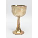 A SILVER GOBLET, raised on a tapered stem with round base, worn gilt interior, hallmarked 'TF'