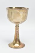 A SILVER GOBLET, raised on a tapered stem with round base, worn gilt interior, hallmarked 'TF'