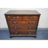 A GEORGIAN MAHOGANY AND CROSSBANDED CHEST OF TWO OVER THREE LONG DRAWERS, on bracket feet, width