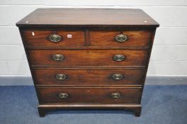 A GEORGIAN MAHOGANY AND CROSSBANDED CHEST OF TWO OVER THREE LONG DRAWERS, on bracket feet, width