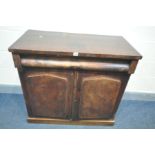 A VICTORIAN FLAME MAHOGANY CHIFFONIERE, with a single frieze drawer over double doors, width 94cm