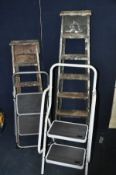 A PAIR OF METAL STEPLADDERS and a pair of vintage wooden ladders (4)